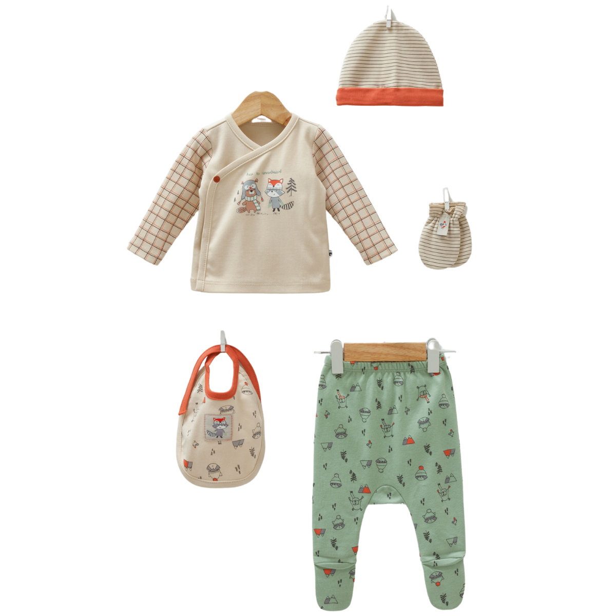 beige green newborn set cotton