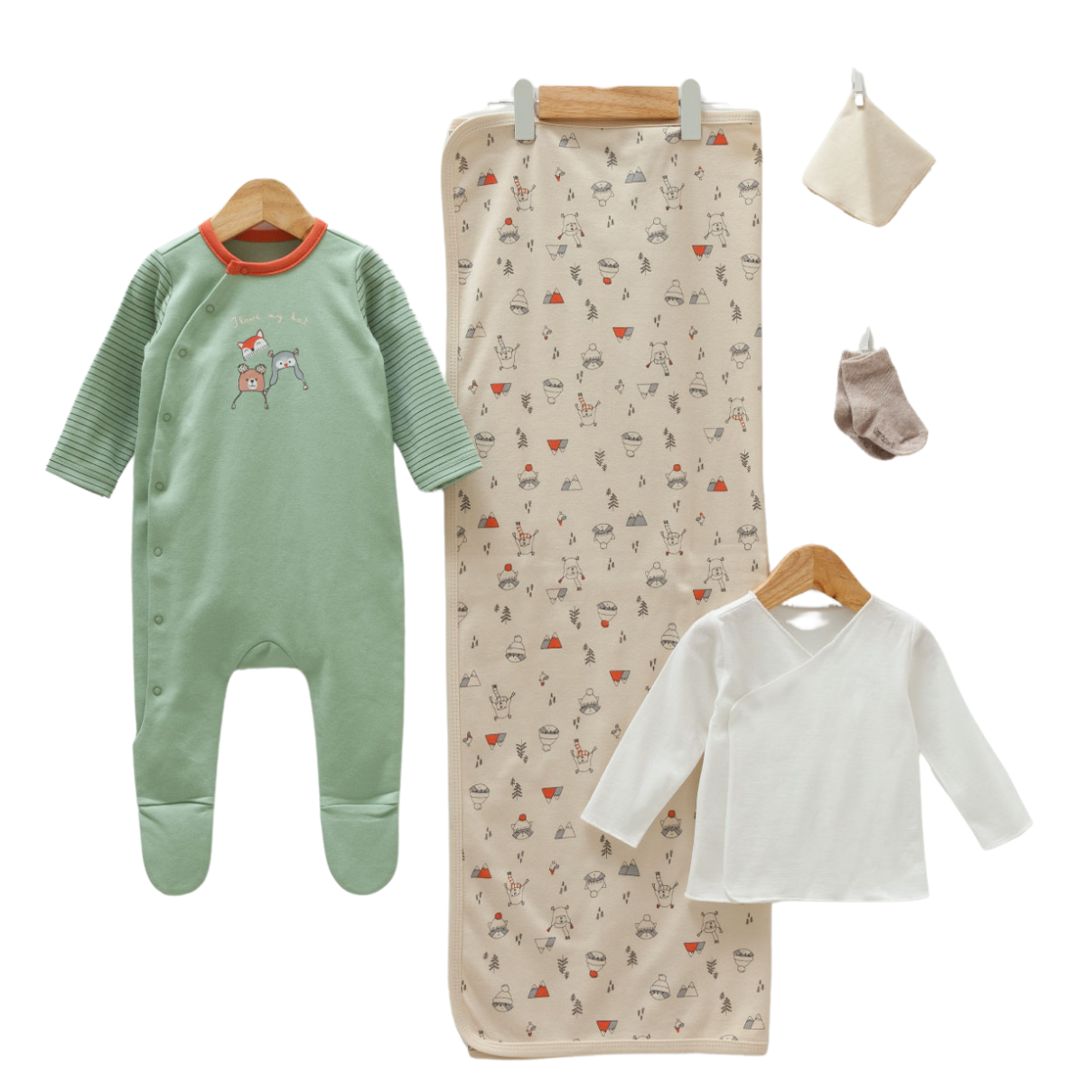beige green newborn set cotton