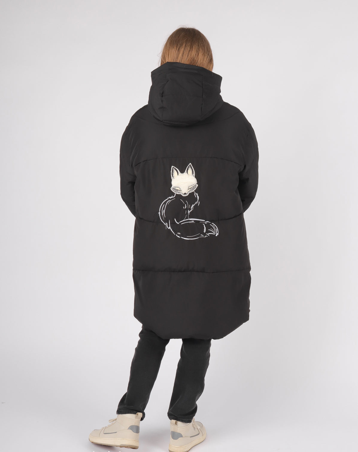 Anernuo Girls’ Black Winter Jacket with Natural Fur Hood & Fox Design | Sizes 146–164 (11–15 Years) | Thinsulate Insulation | Fleece Lining | Knee-Length | Up to –35 °C