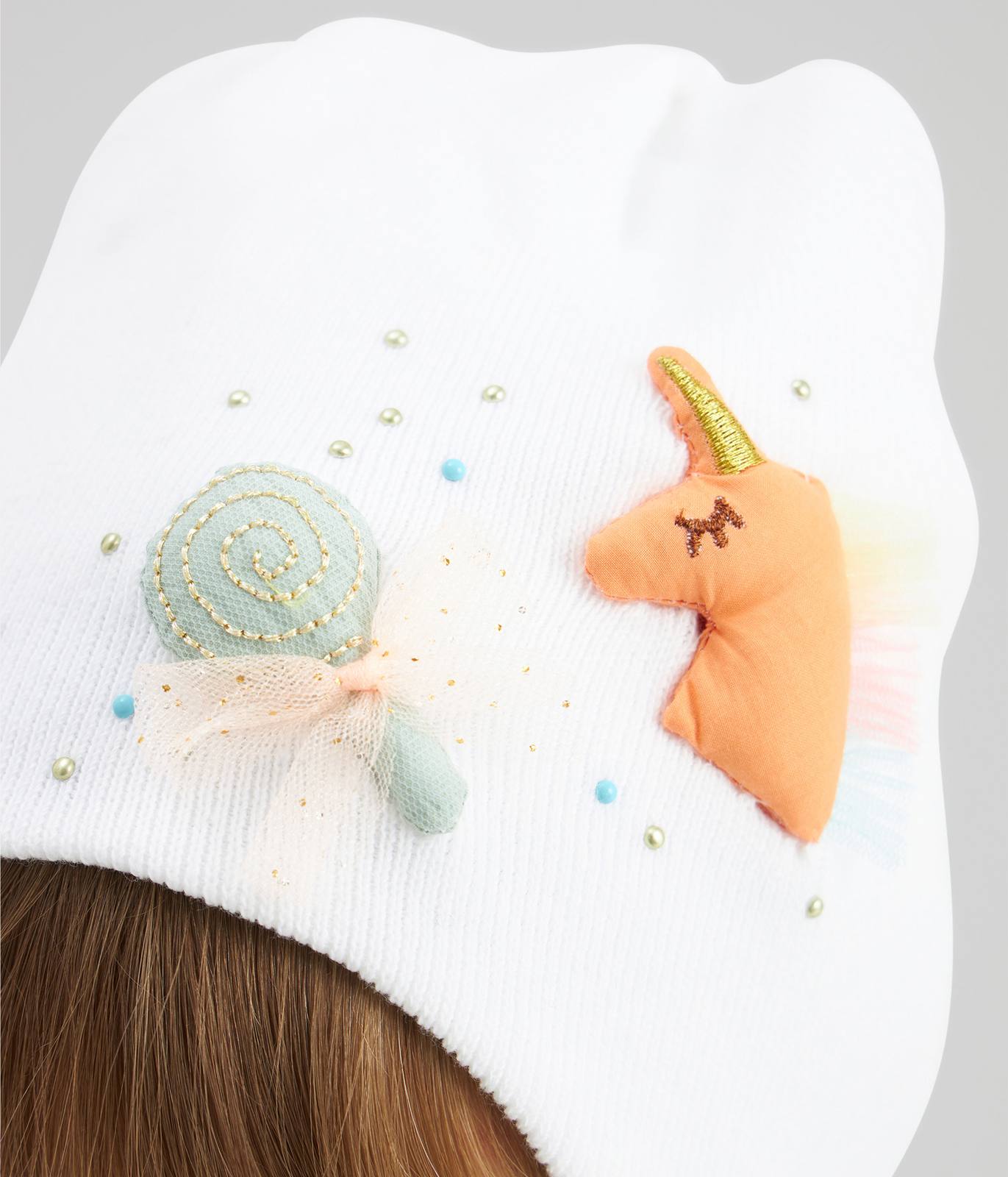 11715 Girls' Cotton Beanie with 3D Unicorn & Lollipop Appliqué 🎀 100% Cotton | Size 50–52 | Ages 18–36 Months | Spring & Autumn