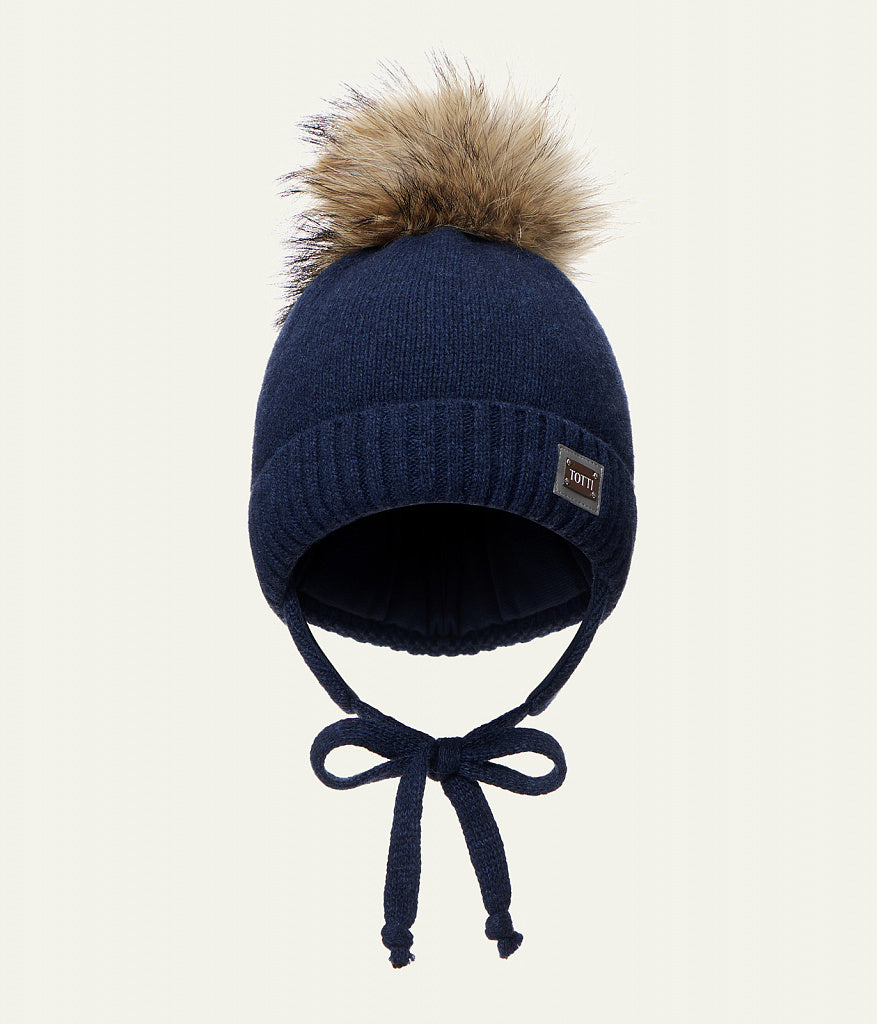 11411 Boys’ Knitted Winter Hat with Earflaps & Natural Fur Pom-Pom | Sizes 48-50,50–52,52-54,54-56 cm | 9–18, 18-36 Months, 3-5 Y, 6-12 Y | Сashmere, Wool | 100% Cotton Lining