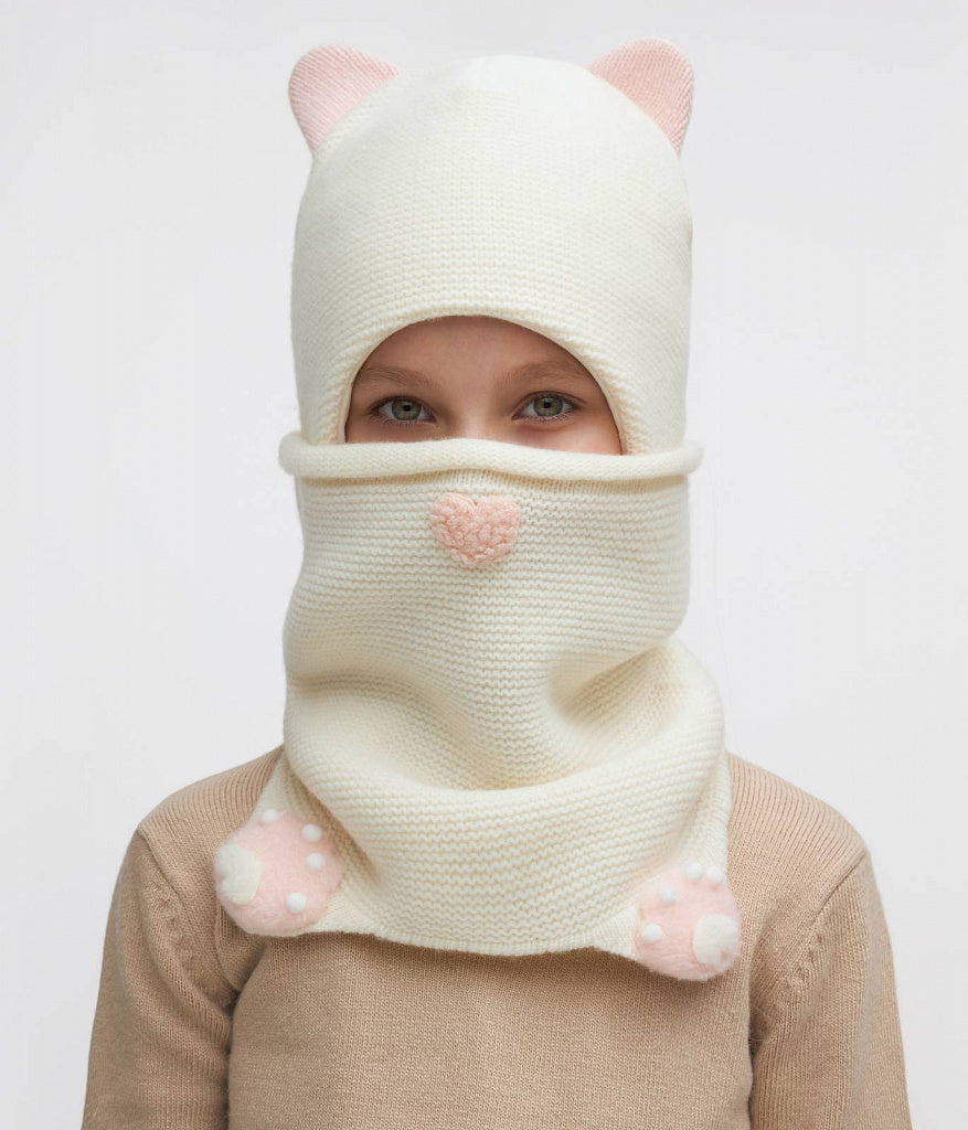 11461 Girls’ Winter Hat & Snood Set with Cute Ears and Paw Details – Cashmere & Wool Blend | Ages 3–5 Years (52–54 cm) | 100% Cotton Lining
