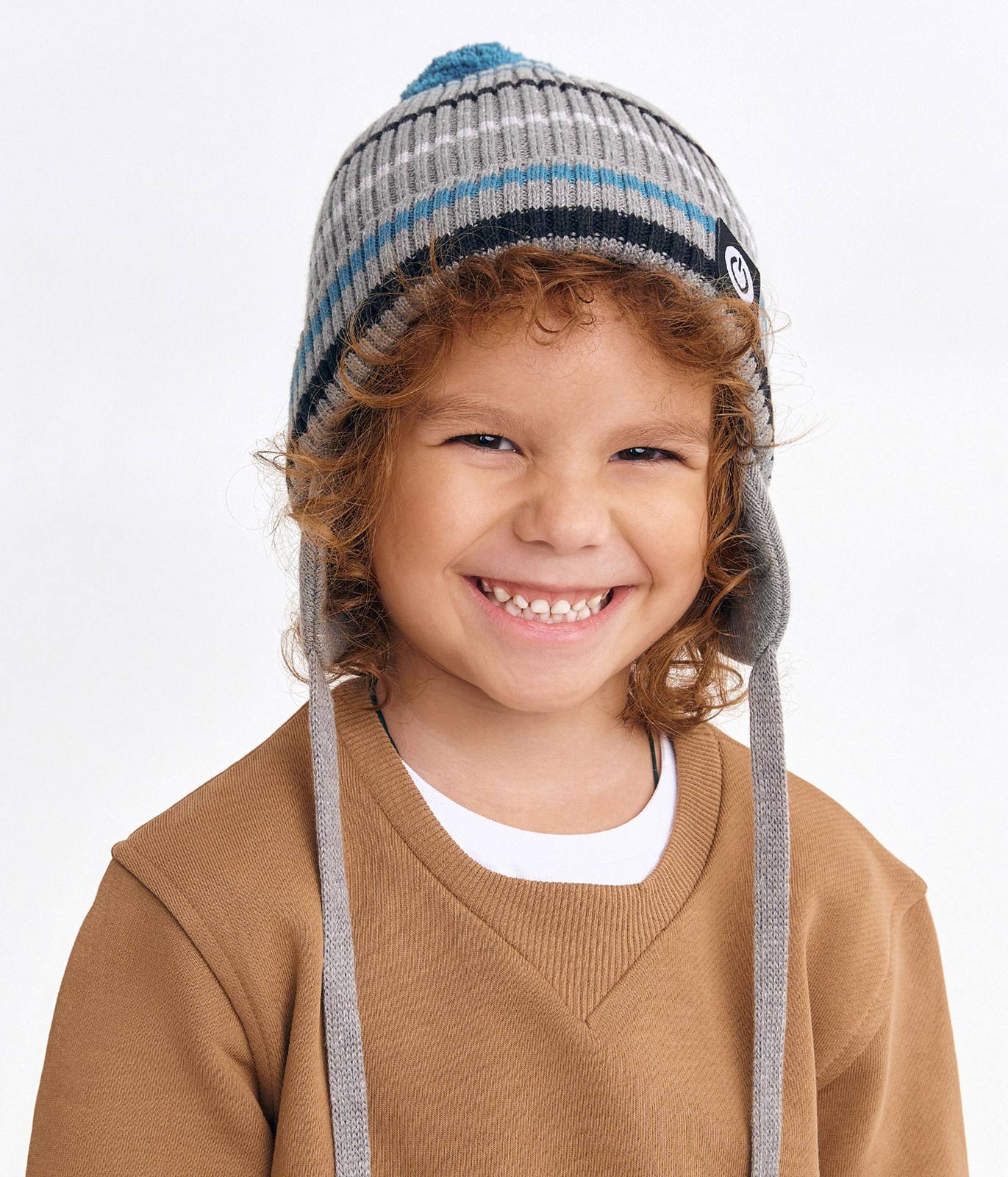11691  Boys' Knit Cotton Beanie with Earflaps & Pom-Pom | 100% Cotton | Size 52–54 | Ages 3–5 | Spring & Autumn