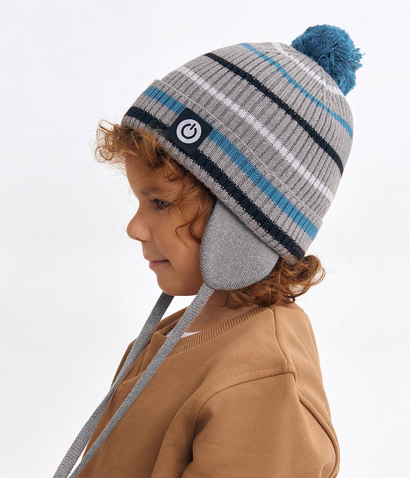 11691  Boys' Knit Cotton Beanie with Earflaps & Pom-Pom | 100% Cotton | Size 52–54 | Ages 3–5 | Spring & Autumn