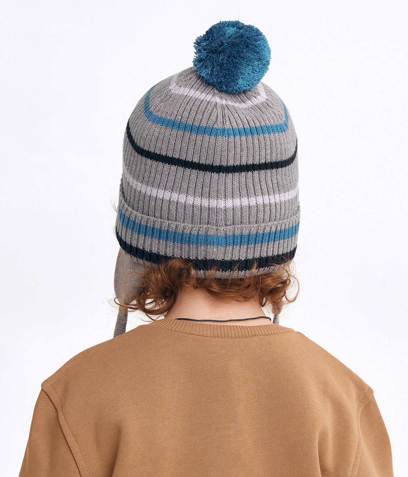 11691  Boys' Knit Cotton Beanie with Earflaps & Pom-Pom | 100% Cotton | Size 52–54 | Ages 3–5 | Spring & Autumn