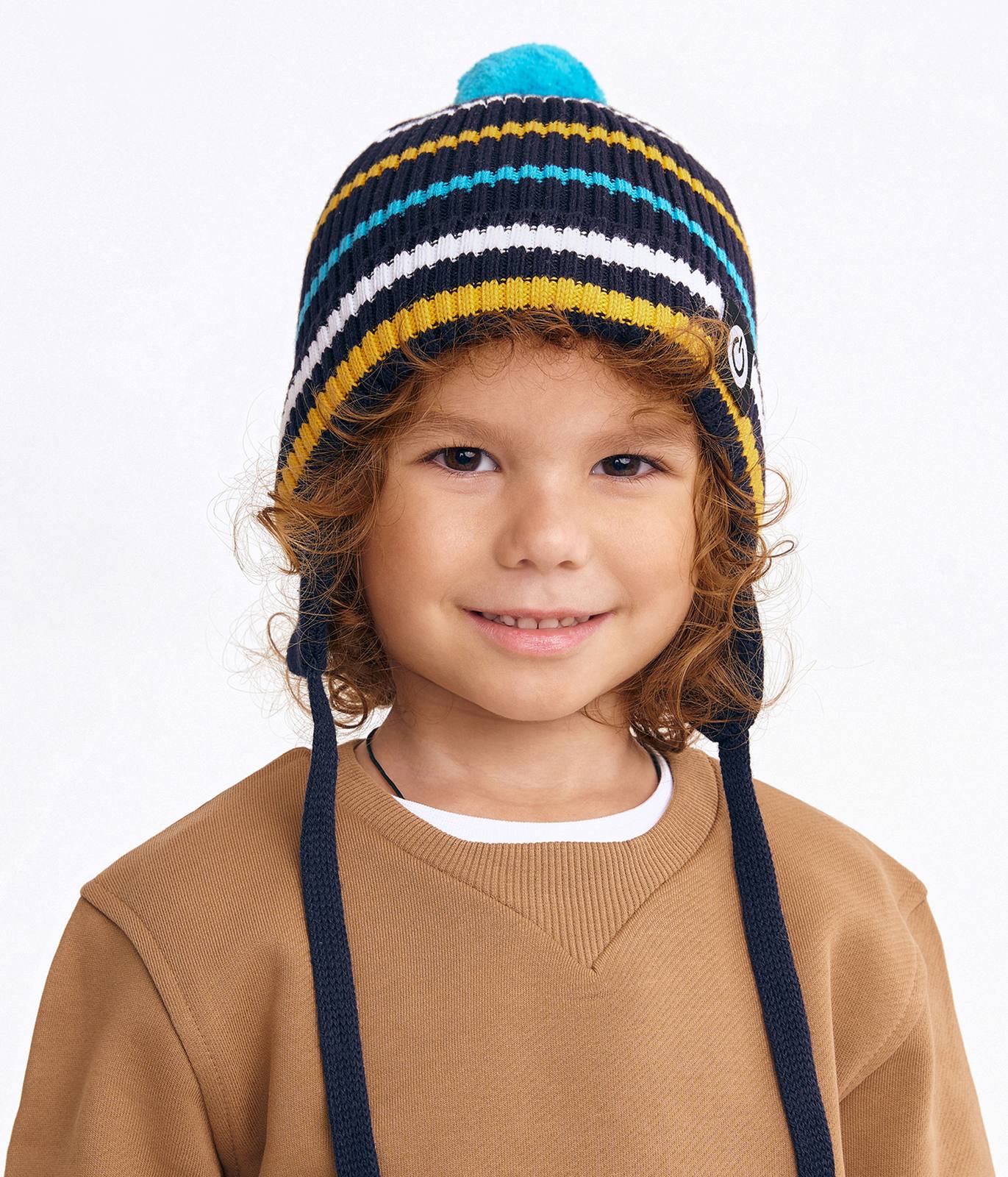 11691  Boys' Knit Cotton Beanie with Earflaps & Pom-Pom | 100% Cotton | Size 52–54 | Ages 3–5 | Spring & Autumn