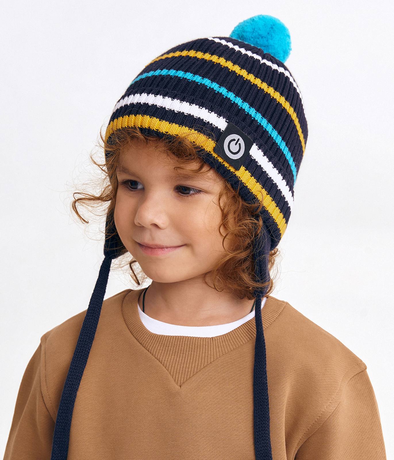11691  Boys' Knit Cotton Beanie with Earflaps & Pom-Pom | 100% Cotton | Size 52–54 | Ages 3–5 | Spring & Autumn