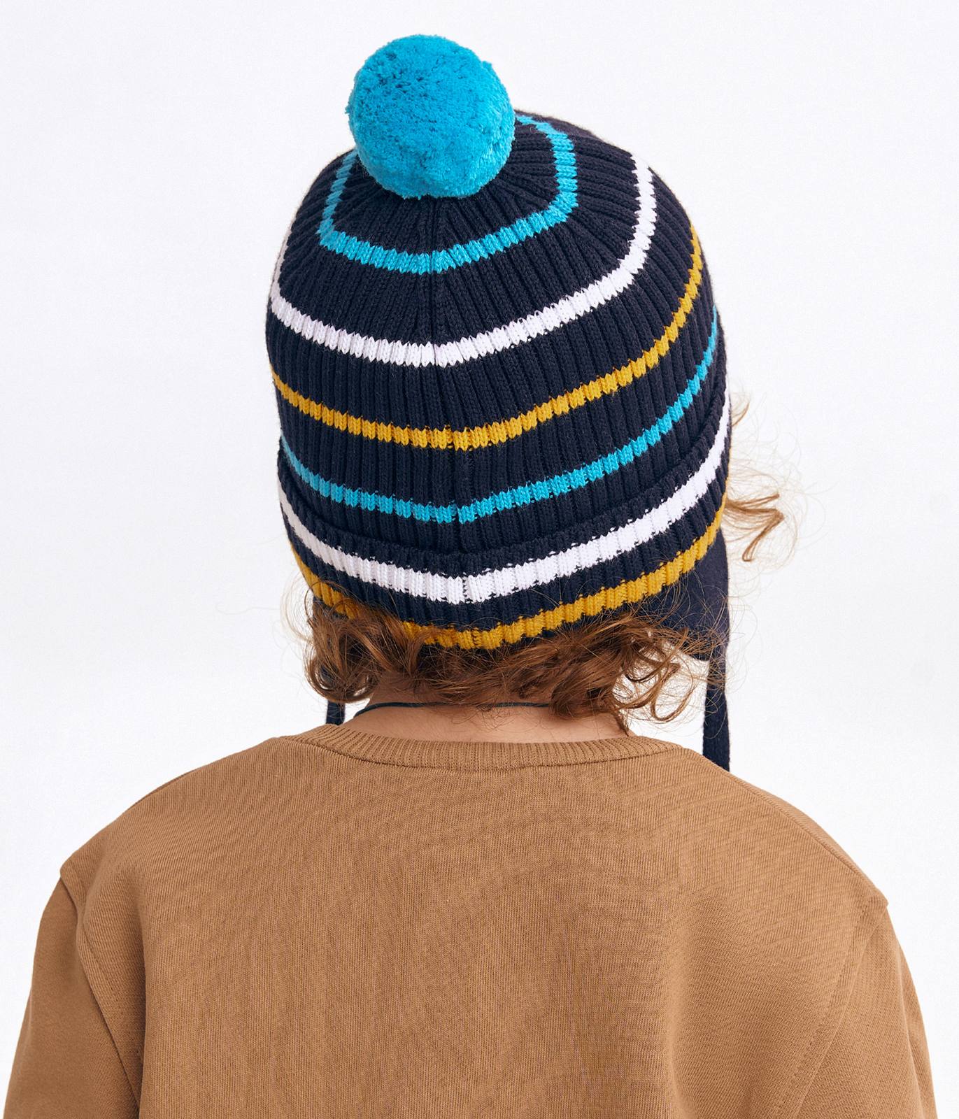 11691  Boys' Knit Cotton Beanie with Earflaps & Pom-Pom | 100% Cotton | Size 52–54 | Ages 3–5 | Spring & Autumn