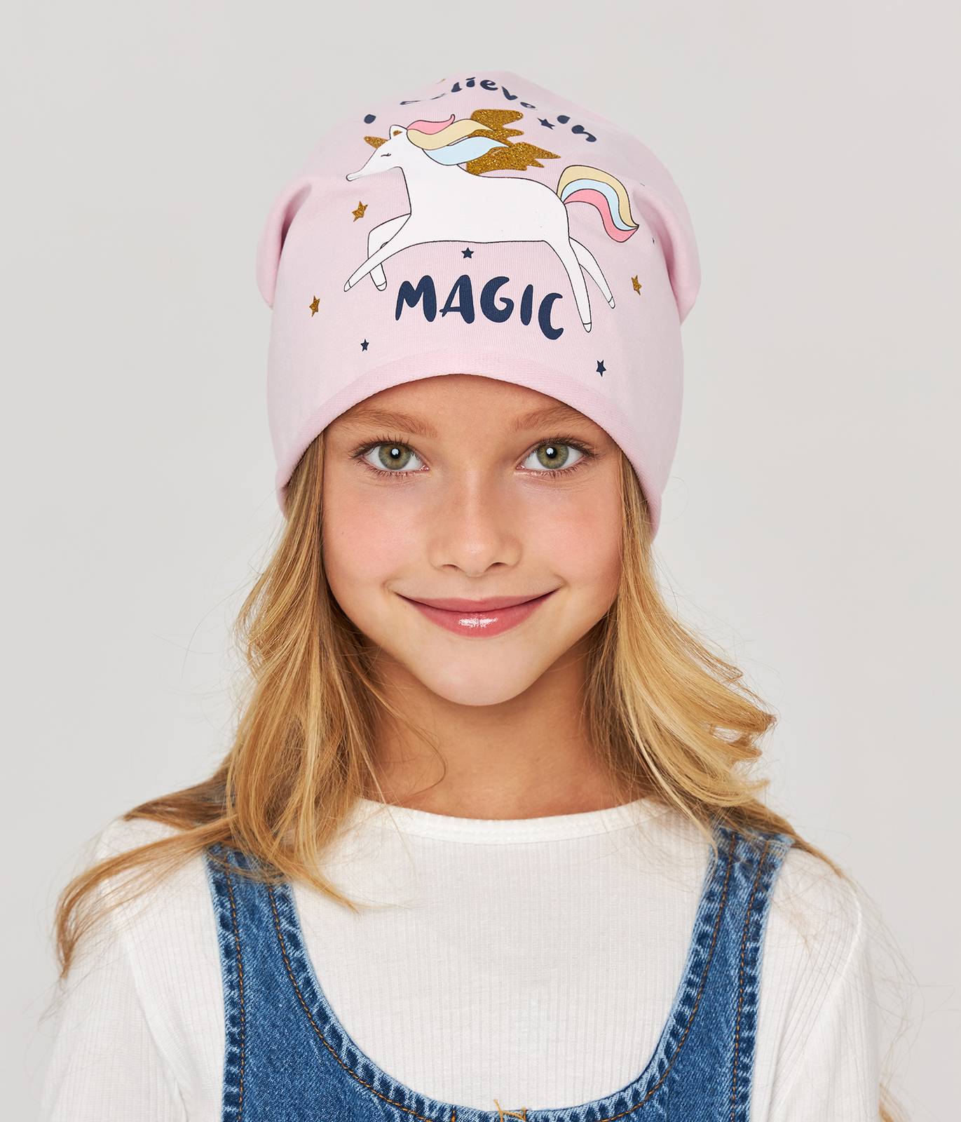 10880 Girls' Lightweight Pink Beanie with Flying Unicorn & "Magic" Print 🌈 Cotton Blend | Size 52–54 | Ages 3–5 | Spring & Summer