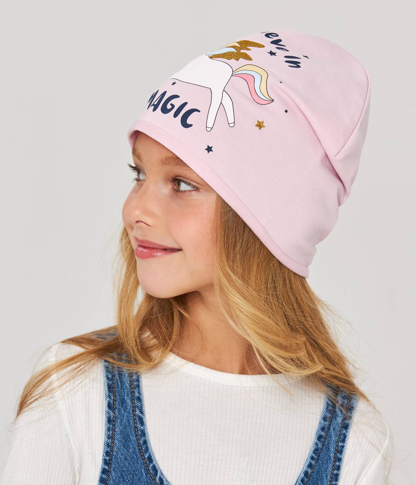 10880 Girls' Lightweight Pink Beanie with Flying Unicorn & "Magic" Print 🌈 Cotton Blend | Size 52–54 | Ages 3–5 | Spring & Summer