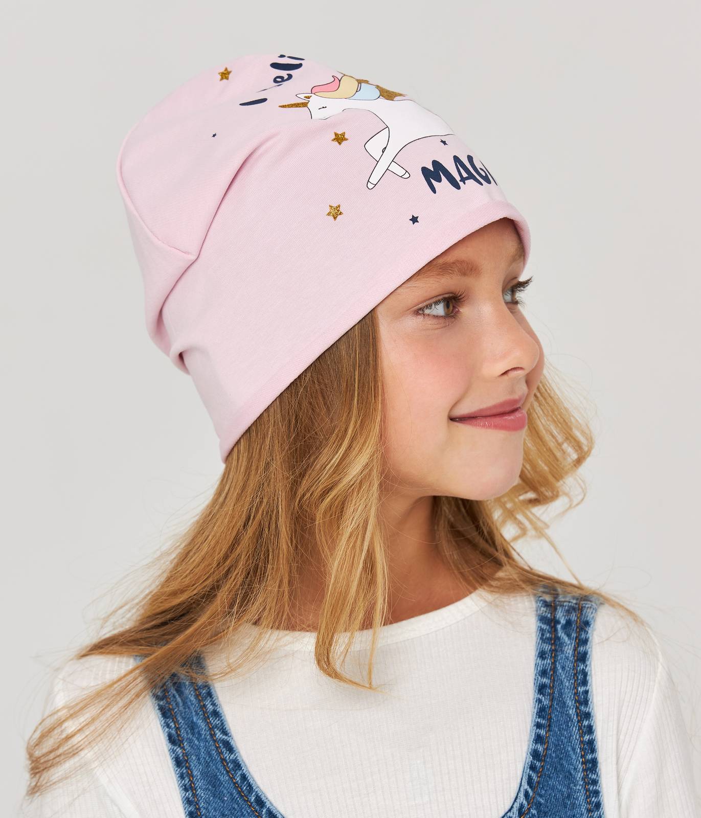 10880 Girls' Lightweight Pink Beanie with Flying Unicorn & "Magic" Print 🌈 Cotton Blend | Size 52–54 | Ages 3–5 | Spring & Summer