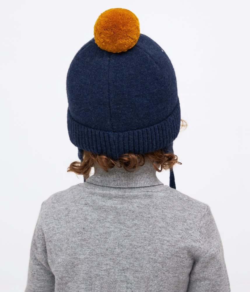 11260 Boys’ Knitted Winter Hat with Pom-Pom & Earflaps – Rocket & Stars Design | Sizes 48–50 cm | 9–18 Months | Сashmere, Wool | 100% Cotton Lining