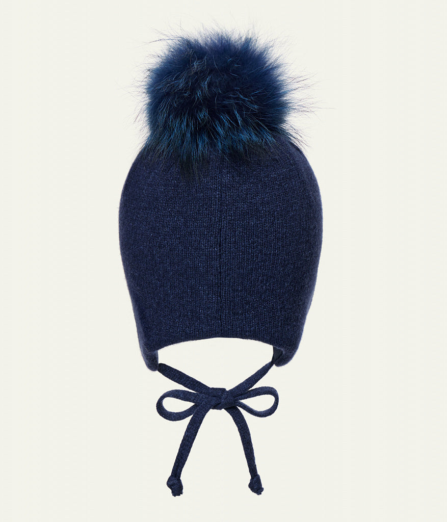 11565 Girls’ Winter Knit Hat with Natural Fur Pom-Pom and Rhinestone Design | Size 54–56 cm | Ages 6–12 | Cashmere, Wool, Cotton Lining | Down to –20°C