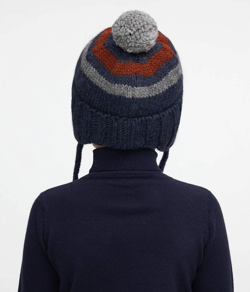 11011 Boys’ Winter Knit Hat with Colorful Stripes & Pom-Pom – Wool Blend | Size 52-54, 54-56| 3–5, 6-12 years | Baby Alpaca, Wool | 100% Cotton Lining