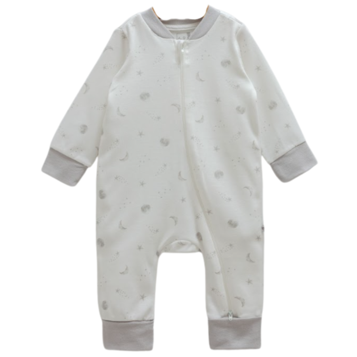 Unisex cotton zip-up sleepsuit in light blue, pink, and gray, made in Turkey