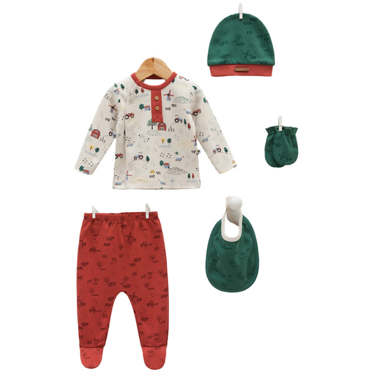 green beige boys cotton newborn set