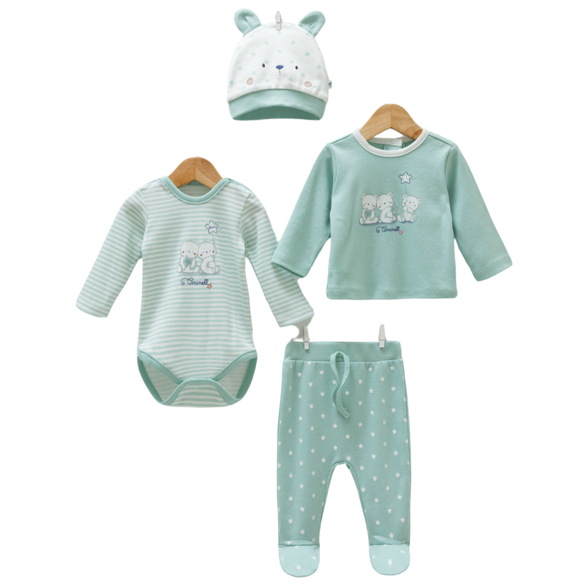 green newborn set 4 items cotton