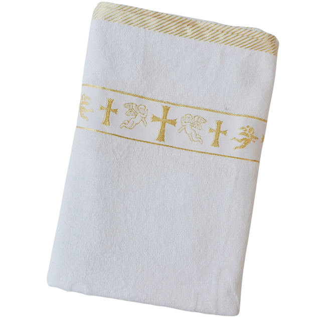Christening Towel for Baby – White with Gold or Silver Embroidery | 100% Turkish Cotton | Baptism Towel | 2 Sizes | Velour or Terry