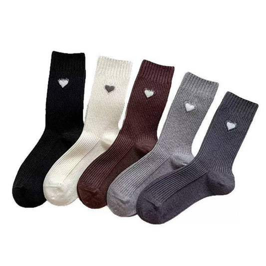 6664 Heart Rib Cotton Socks for Teens & Adults | Korean Design & Technology | 1 Pair or Multicolor 4-Pair Mix (1 Each Color) | Spring/Fall & All-Season | EU 35–40 (US 5–9)