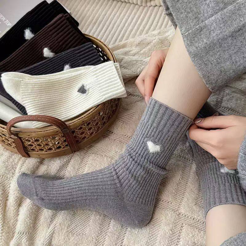 6664 Heart Rib Cotton Socks for Teens & Adults | Korean Design & Technology | 1 Pair or Multicolor 4-Pair Mix (1 Each Color) | Spring/Fall & All-Season | EU 35–40 (US 5–9)