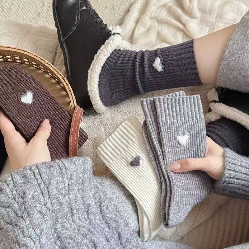 6664 Heart Rib Cotton Socks for Teens & Adults | Korean Design & Technology | 1 Pair or Multicolor 4-Pair Mix (1 Each Color) | Spring/Fall & All-Season | EU 35–40 (US 5–9)
