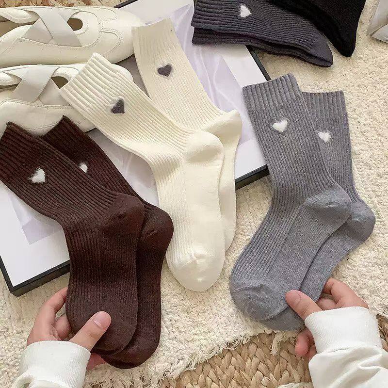 6664 Heart Rib Cotton Socks for Teens & Adults | Korean Design & Technology | 1 Pair or Multicolor 4-Pair Mix (1 Each Color) | Spring/Fall & All-Season | EU 35–40 (US 5–9)