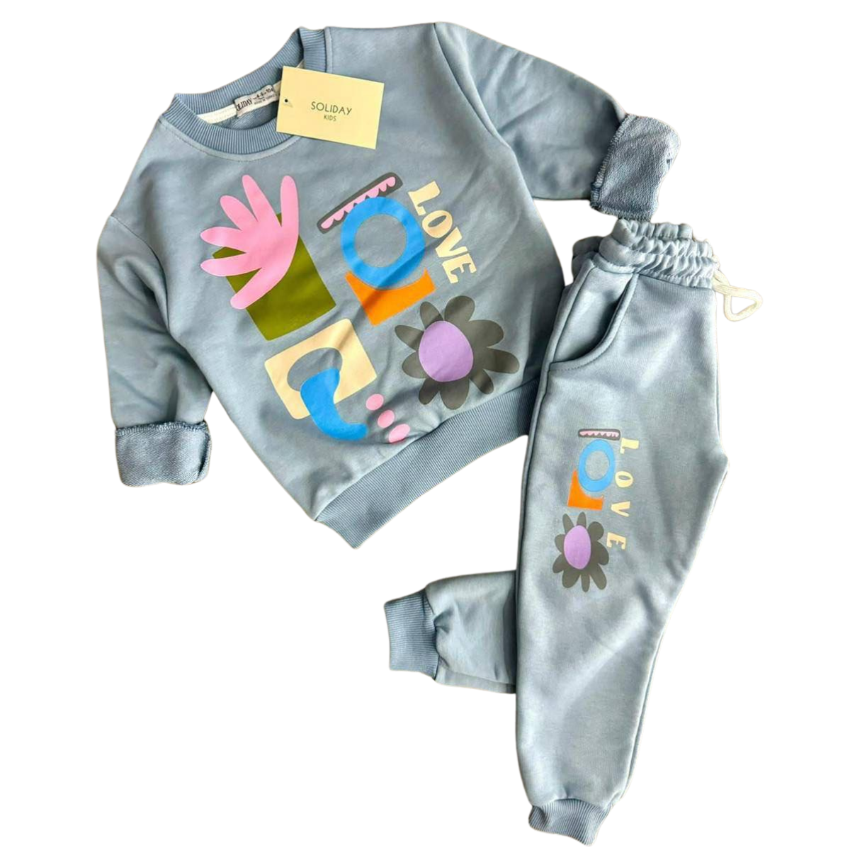 Unisex kids' cotton tracksuit – soft and breathable set with a cozy sweatshirt and matching pants. Made in Turkey.