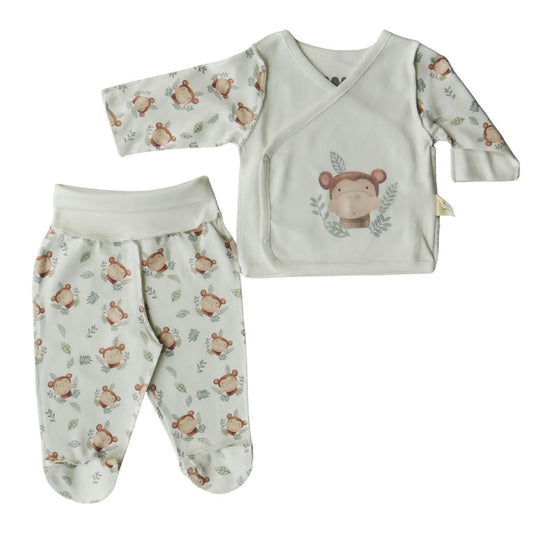 3119 WOWO: 100% Cotton Newborn Unisex Set – Wrap Top with Mittens & Footed Pants | Animal Print Baby Outfit | 0-3 Months | Turkey