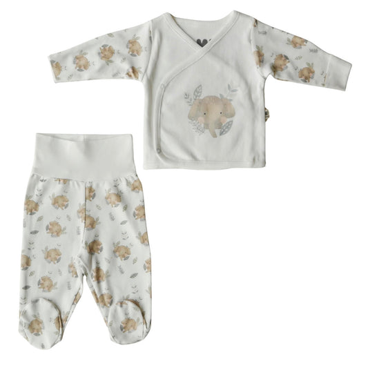 3119 WOWO: 100% Cotton Newborn Unisex Set – Wrap Top with Mittens & Footed Pants | Animal Print Baby Outfit | 0-3 Months | Turkey