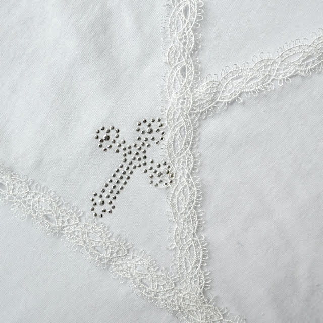 🕊 White Christening Shirt for Boys & Girls | Short Sleeve | Rhinestone Cross & Lace | Cotton Knit or Linen | Baby Baptism Gown 0–12M