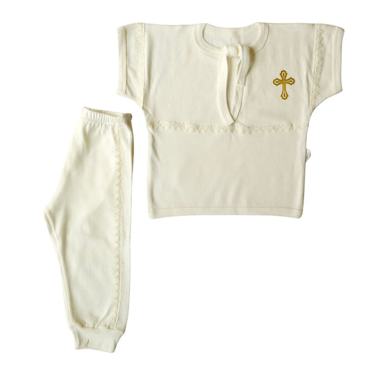 🕊 Christening Set for Boys and Girls | White with Silver Cross & Ivory with Gold Cross | 100% Cotton | Lace | Ages 0–12M