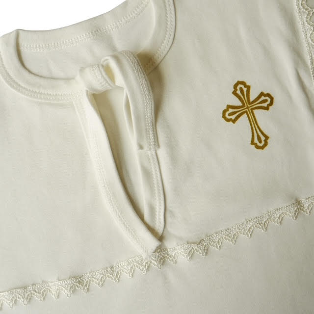 🕊 Christening Set for Boys and Girls | White with Silver Cross & Ivory with Gold Cross | 100% Cotton | Lace | Ages 0–12M