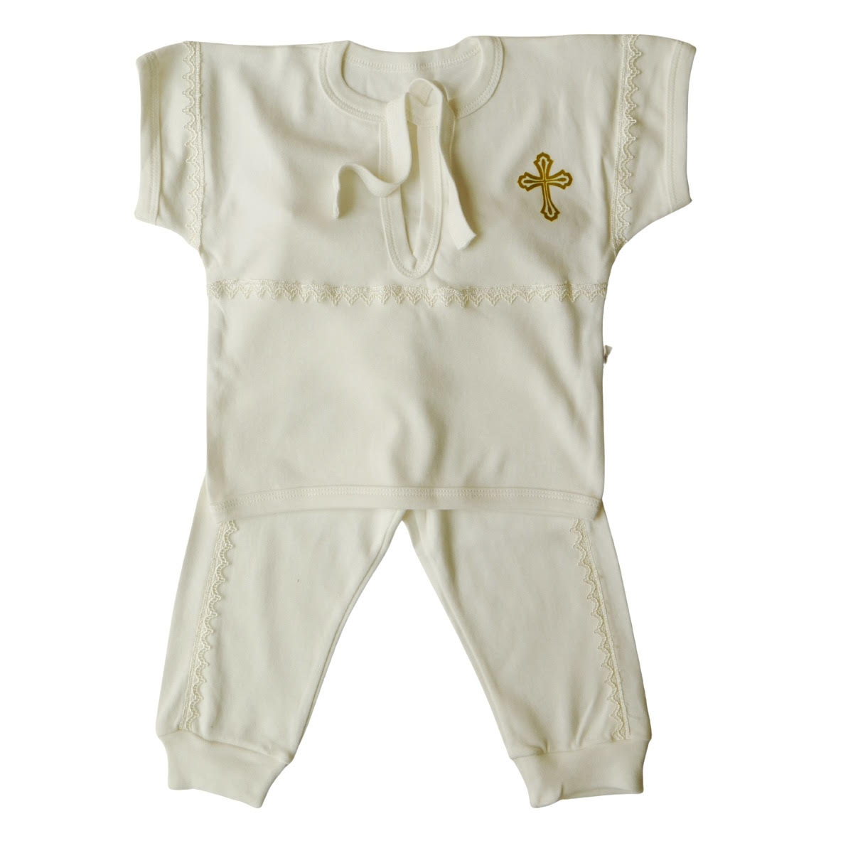 🕊 Christening Set for Boys and Girls | White with Silver Cross & Ivory with Gold Cross | 100% Cotton | Lace | Ages 0–12M