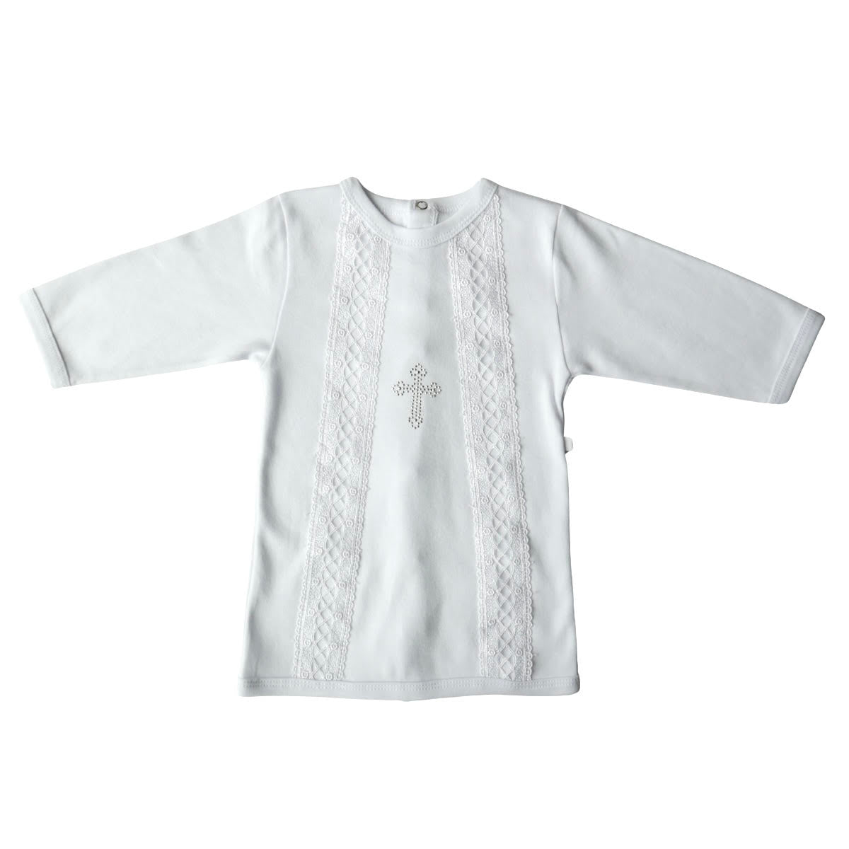 🕊 White Christening Shirt with Long Sleeves & Rhinestone Cross | Baby Baptism Gown | Cotton & Lace | Unisex | Ages 0–4 Years