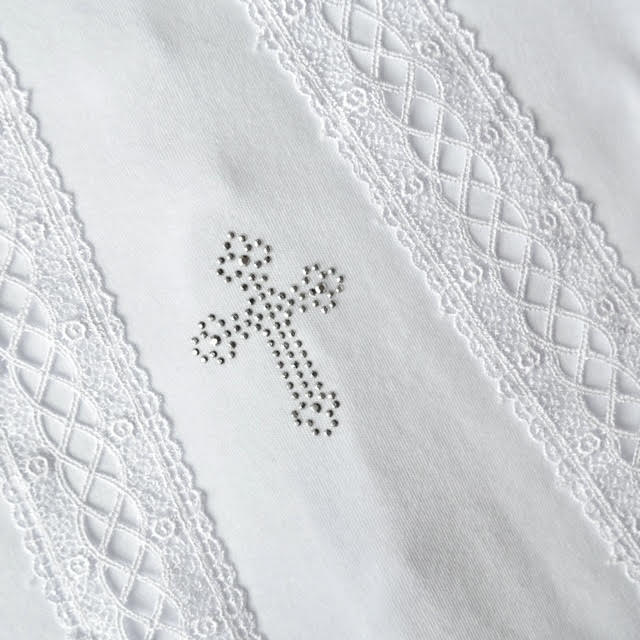 🕊 White Christening Shirt with Long Sleeves & Rhinestone Cross | Baby Baptism Gown | Cotton & Lace | Unisex | Ages 0–4 Years