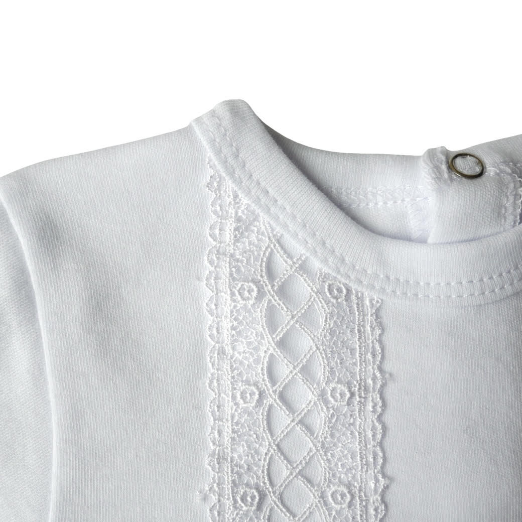 🕊 White Christening Shirt with Long Sleeves & Rhinestone Cross | Baby Baptism Gown | Cotton & Lace | Unisex | Ages 0–4 Years